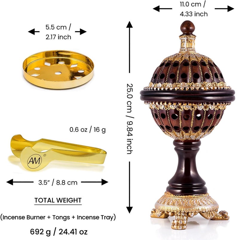 AM Lux Globe Incense Burner - Bakhoor Cone Holders | Frankincense Burner Charcoal | Mabkhara | for Office & Spiritual Decor (Brown) - Image 2